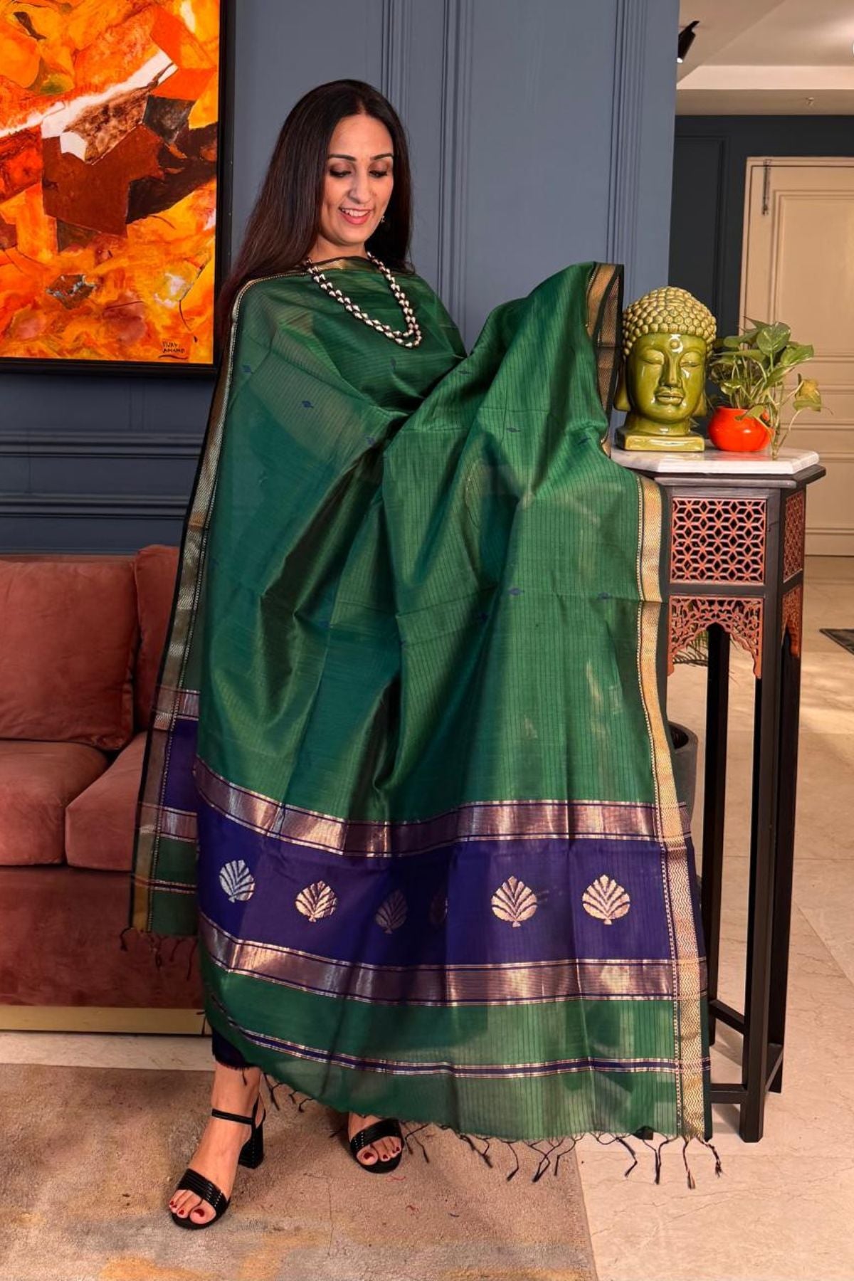 Handwoven Maheshwari silk kurta dupatta set